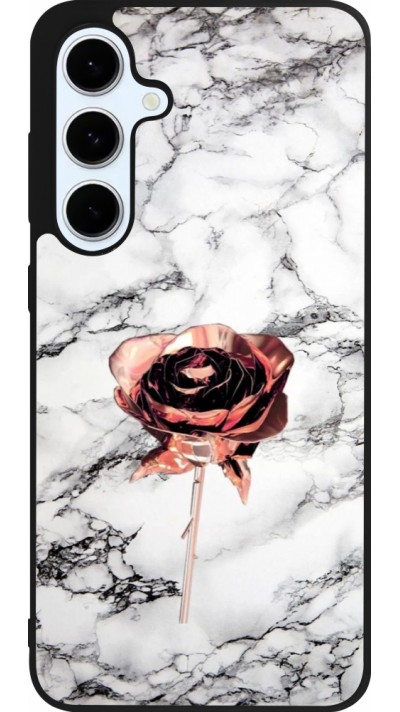 Coque Samsung Galaxy S24 FE - Silicone rigide noir Marble Rose Gold