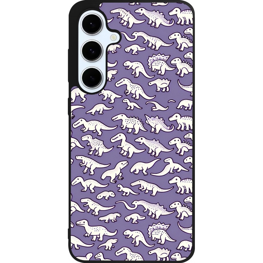 Coque Samsung Galaxy S24 FE - Silicone rigide noir Mini dino pattern violet