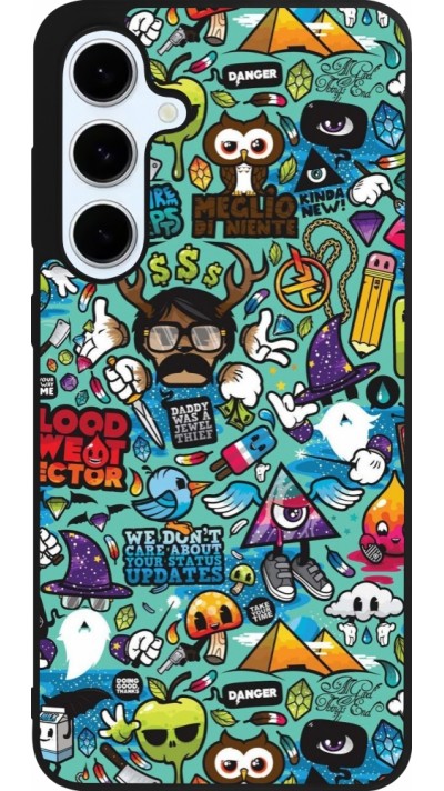 Coque Samsung Galaxy S24 FE - Silicone rigide noir Mixed Cartoons Turquoise