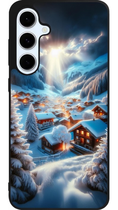 Coque Samsung Galaxy S24 FE - Silicone rigide noir Mont Neige Lumière