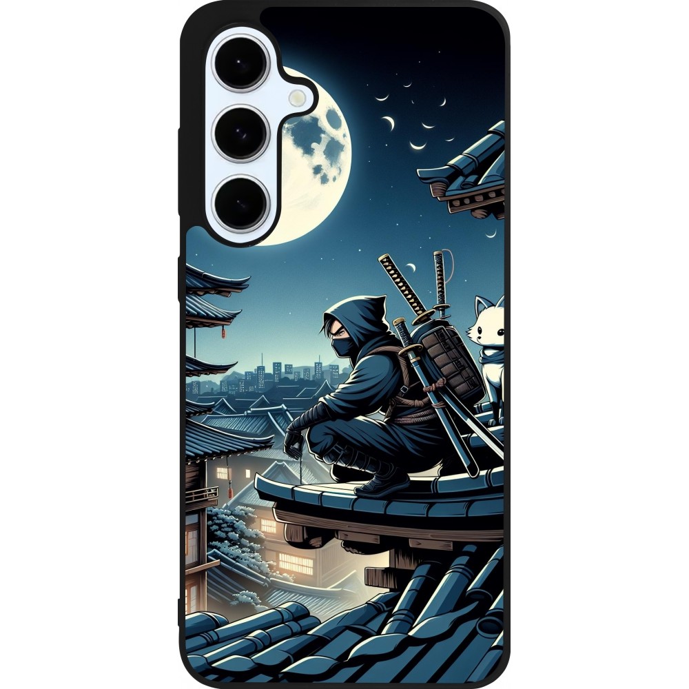 Coque Samsung Galaxy S24 FE - Silicone rigide noir Ninja sous la lune