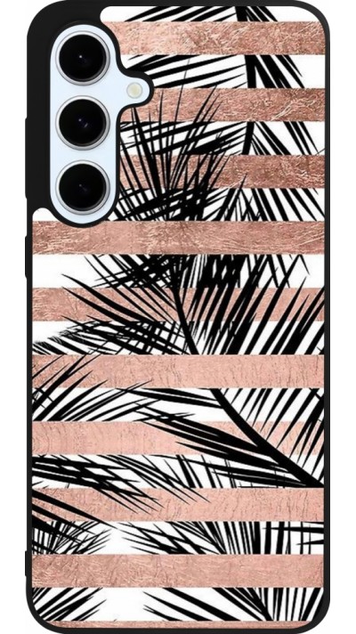 Coque Samsung Galaxy S24 FE - Silicone rigide noir Palm trees gold stripes