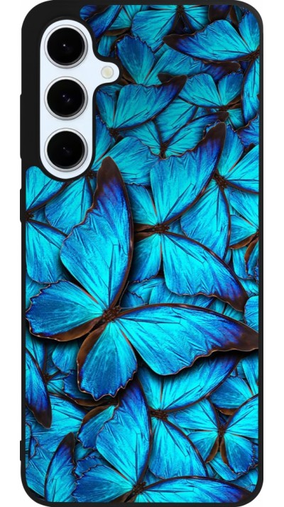 Coque Samsung Galaxy S24 FE - Silicone rigide noir Papillon bleu