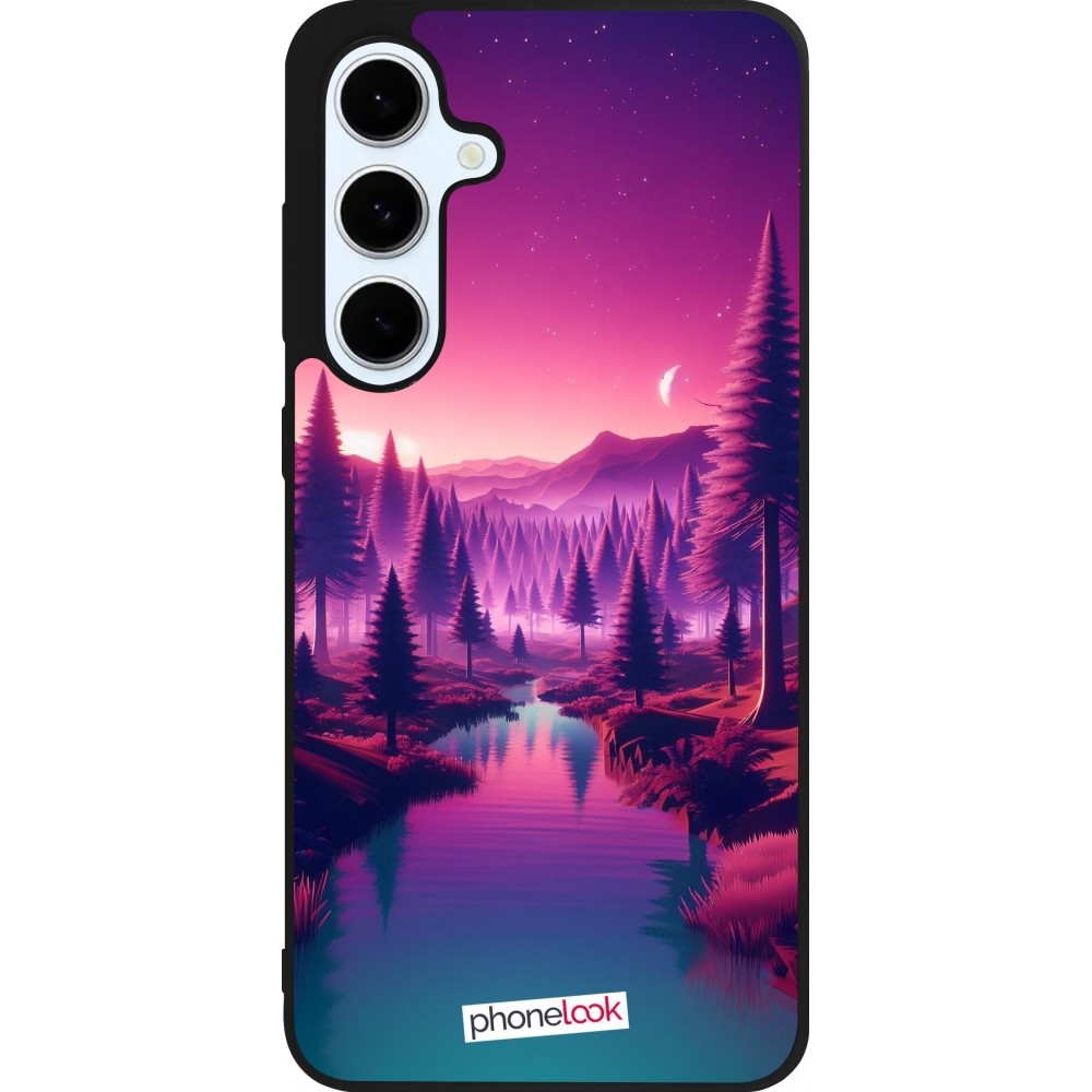 Coque Samsung Galaxy S24 FE - Silicone rigide noir Paysage Violet-Rose