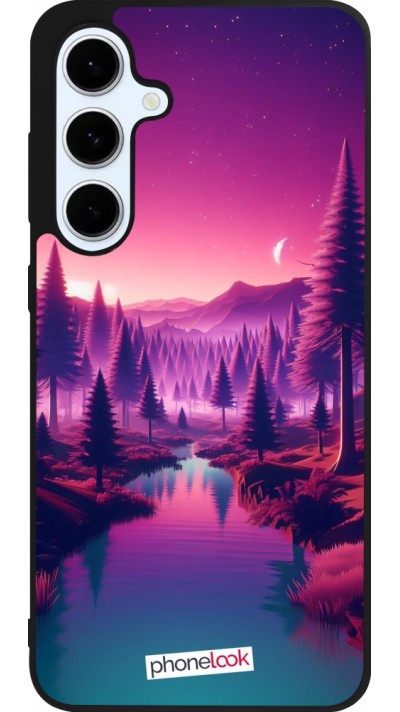 Coque Samsung Galaxy S24 FE - Silicone rigide noir Paysage Violet-Rose