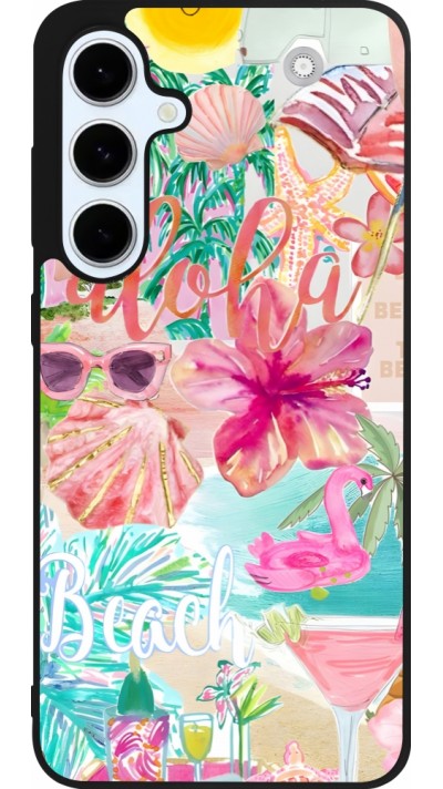 Coque Samsung Galaxy S24 FE - Silicone rigide noir Preppy Collage Aloha