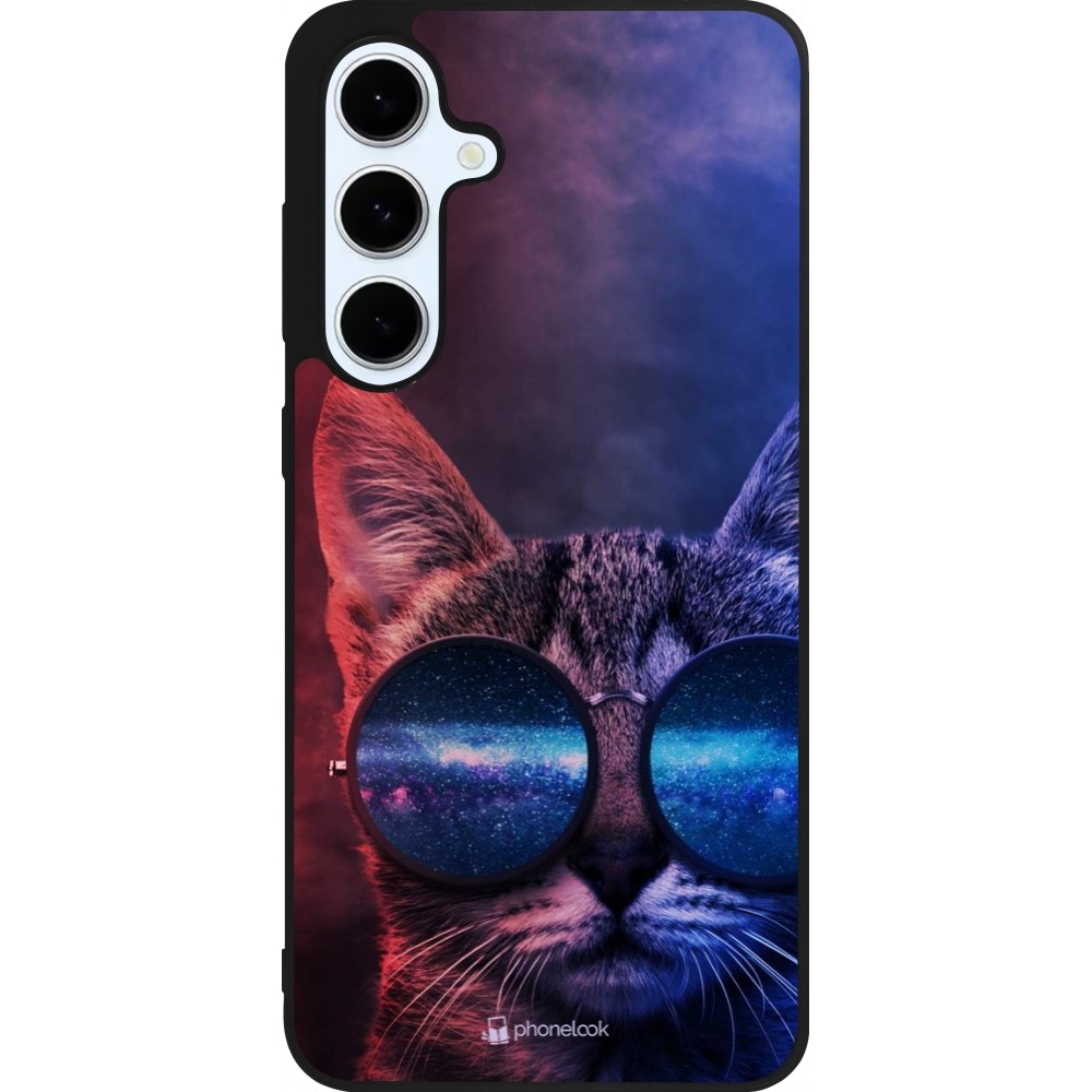 Samsung Galaxy S24 FE Case Hülle - Silikon schwarz Red Blue Cat Glasses