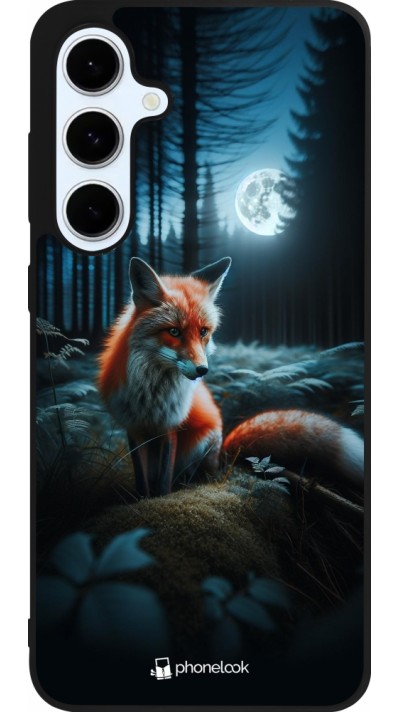 Coque Samsung Galaxy S24 FE - Silicone rigide noir Renard lune forêt