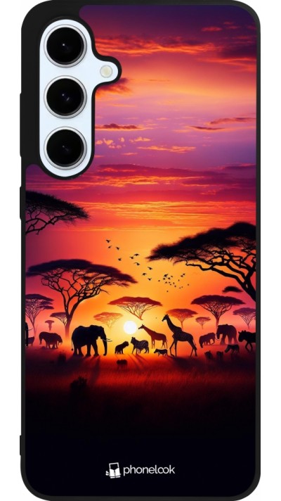 Coque Samsung Galaxy S24 FE - Silicone rigide noir Safari sunset wildlife