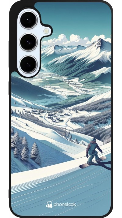 Coque Samsung Galaxy S24 FE - Silicone rigide noir Snowboarder Montagne