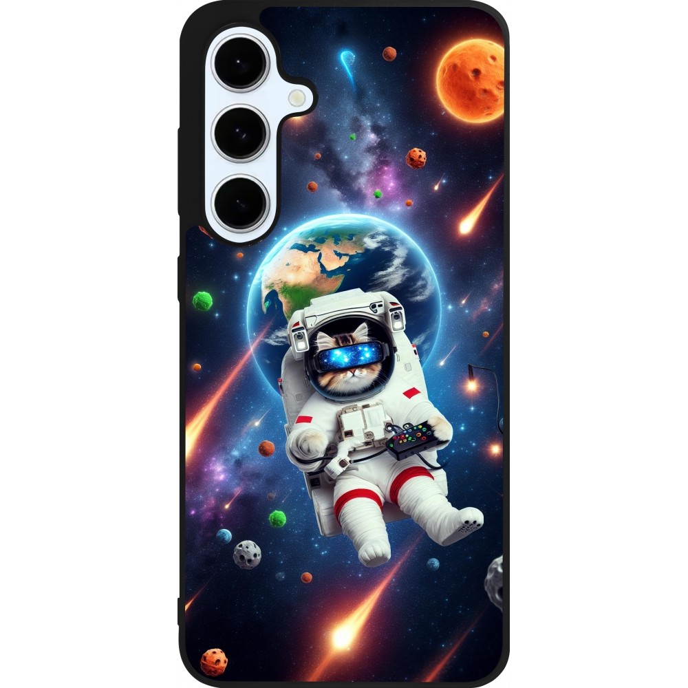 Coque Samsung Galaxy S24 FE - Silicone rigide noir VR SpaceCat Odyssey