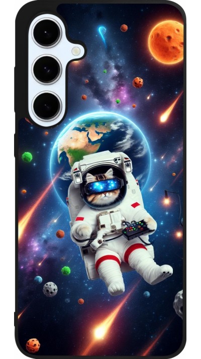 Coque Samsung Galaxy S24 FE - Silicone rigide noir VR SpaceCat Odyssey