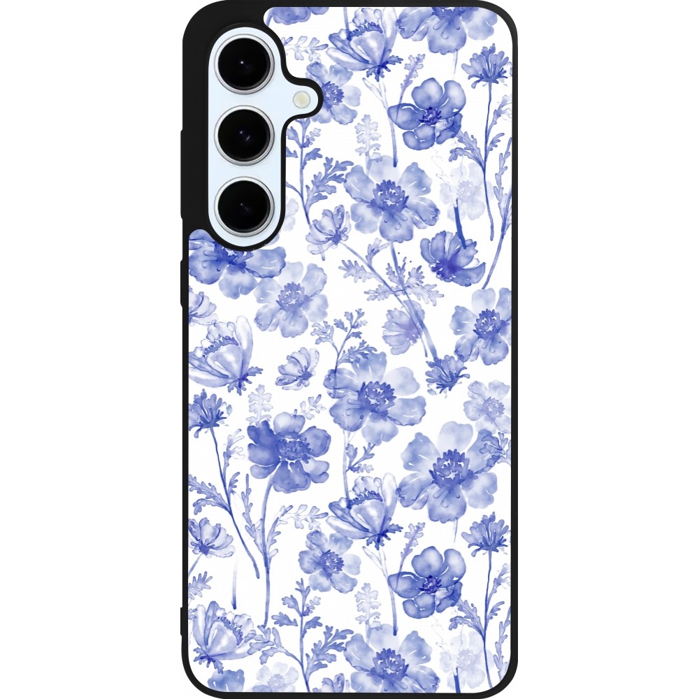 Coque Samsung Galaxy S24 FE - Silicone rigide noir Spring 23 watercolor blue flowers