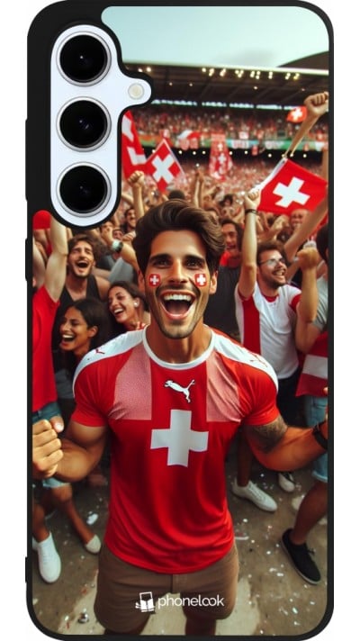 Coque Samsung Galaxy S24 FE - Silicone rigide noir Supporter Suisse Euro 2024