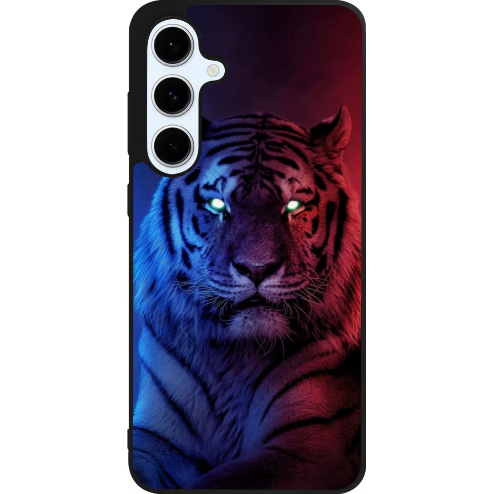 Coque Samsung Galaxy S24 FE - Silicone rigide noir Tiger Blue Red