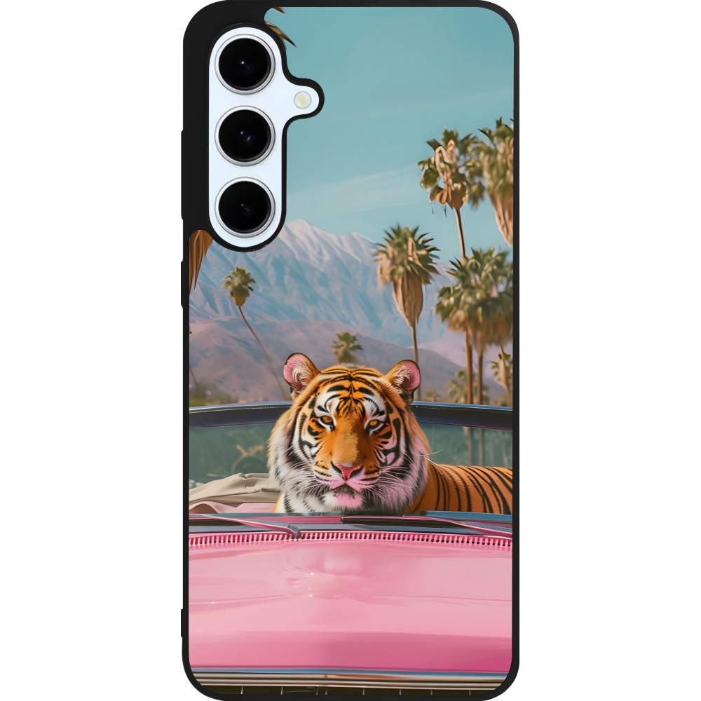 Coque Samsung Galaxy S24 FE - Silicone rigide noir Tigre voiture rose