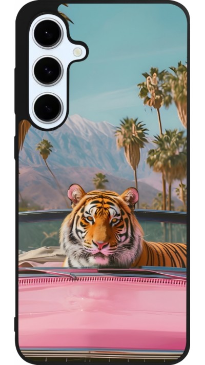 Coque Samsung Galaxy S24 FE - Silicone rigide noir Tigre voiture rose