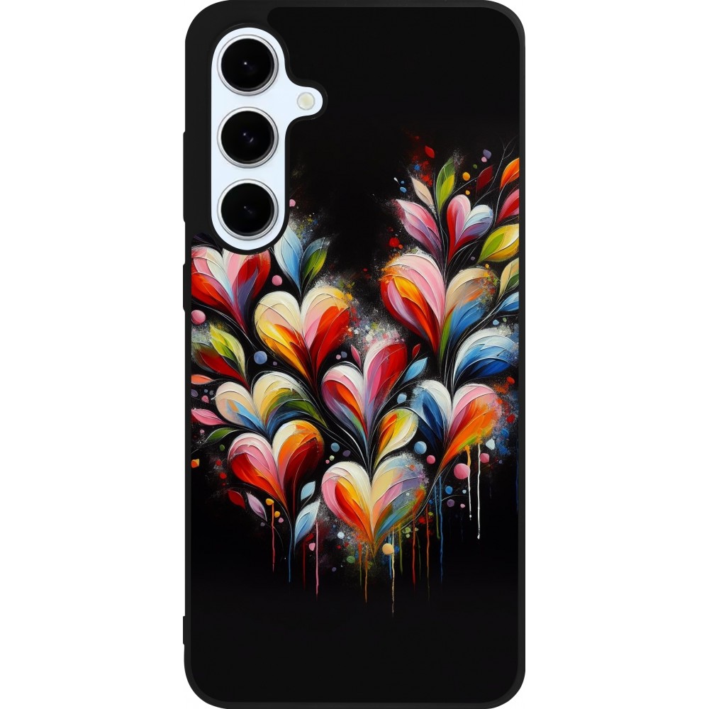 Coque Samsung Galaxy S24 FE - Silicone rigide noir Valentine 2024 Coeur Noir Abstrait