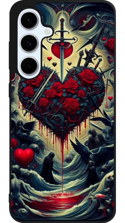 Coque Samsung Galaxy S24 FE - Silicone rigide noir Dark Love Coeur Sang