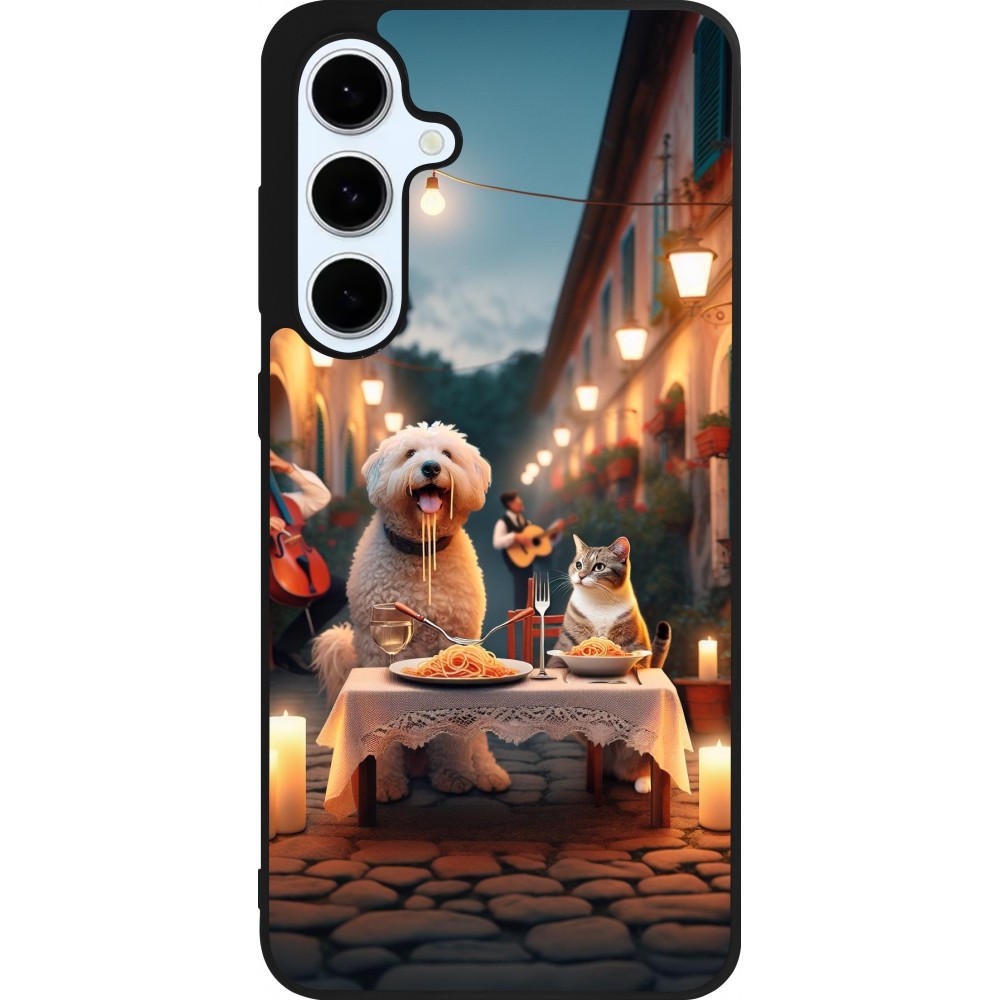 Coque Samsung Galaxy S24 FE - Silicone rigide noir Valentine 2024 Dog & Cat Candlelight