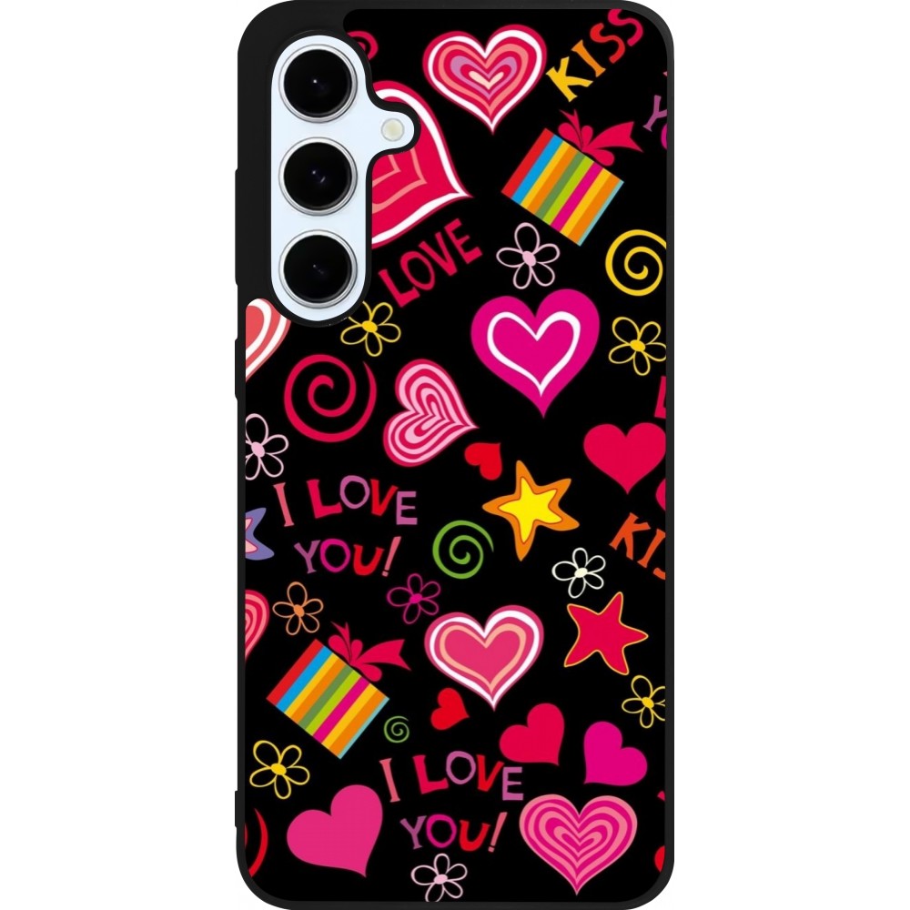 Coque Samsung Galaxy S24 FE - Silicone rigide noir Valentine 2023 love symbols