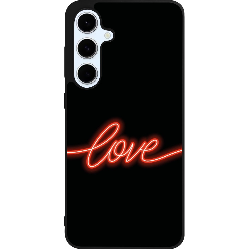 Coque Samsung Galaxy S24 FE - Silicone rigide noir Valentine 2023 neon love