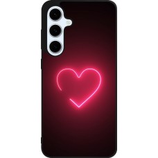 Coque Samsung Galaxy S24 FE - Silicone rigide noir Valentine 2023 single neon heart