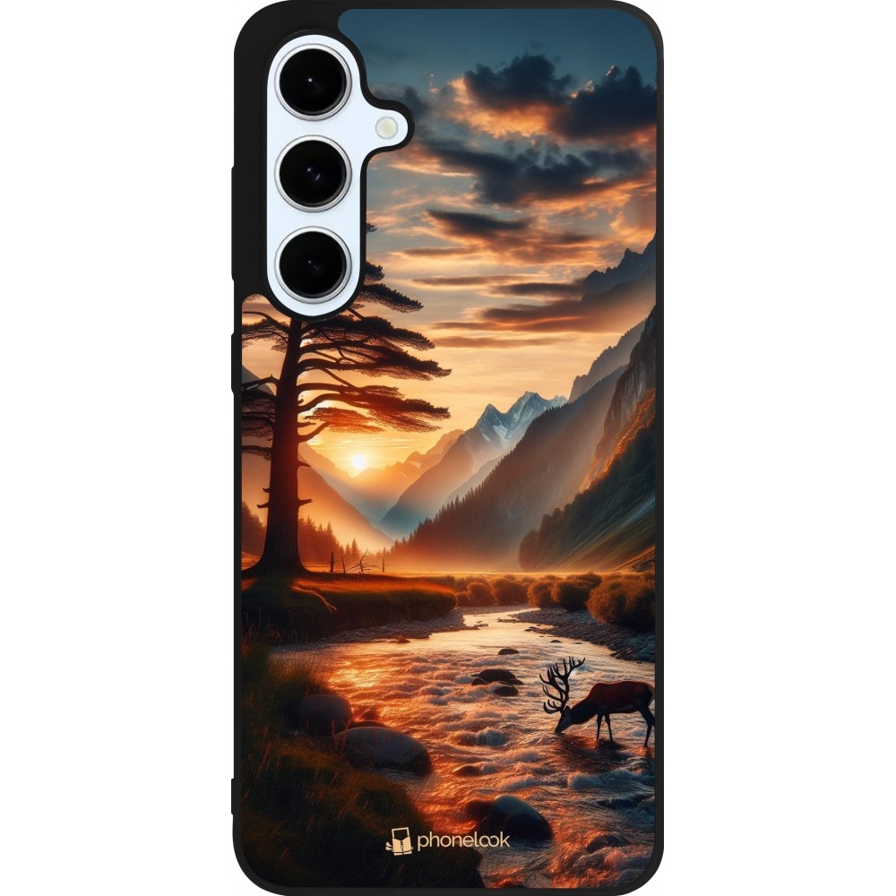 Coque Samsung Galaxy S24 FE - Silicone rigide noir Valley Sunset Deer Tree