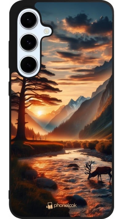 Samsung Galaxy S24 FE Case Hülle - Silikon schwarz Tal Sonnenuntergang Hirsch Baum