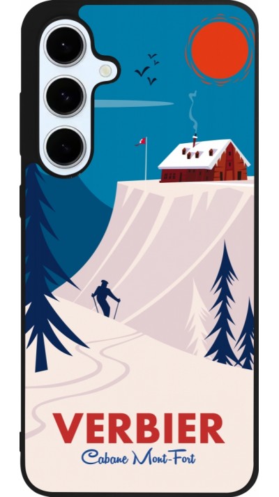 Coque Samsung Galaxy S24 FE - Silicone rigide noir Verbier Cabane Mont-Fort