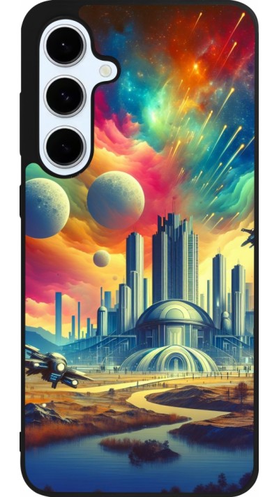 Coque Samsung Galaxy S24 FE - Silicone rigide noir Ville extra-dôme futuriste