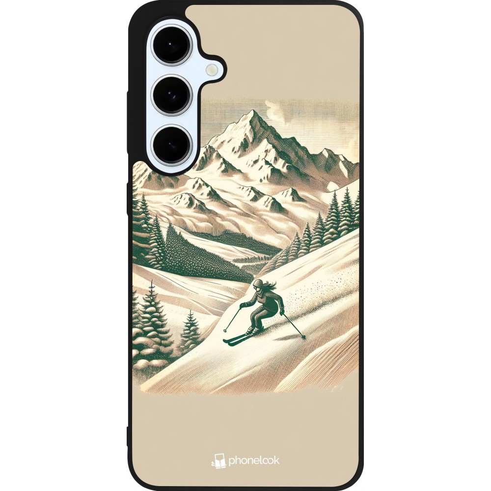 Coque Samsung Galaxy S24 FE - Silicone rigide noir Vintage Ski Mountain