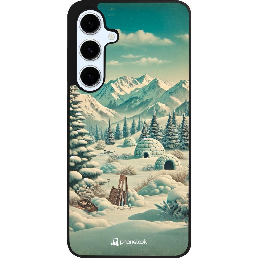 Coque Samsung Galaxy S24 FE - Silicone rigide noir Vintage Snowy Mountain Igloo