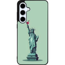 Coque Samsung Galaxy S24 FE - Silicone rigide noir Wine Statue de la liberté avec un verre de vin