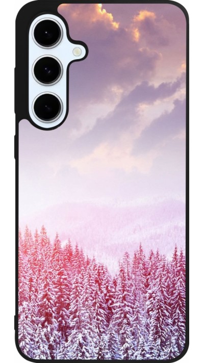 Coque Samsung Galaxy S24 FE - Silicone rigide noir Winter 22 Pink Forest