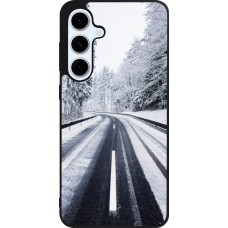 Coque Samsung Galaxy S24 FE - Silicone rigide noir Winter 22 Snowy Road