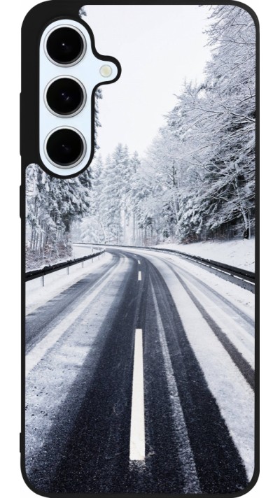 Coque Samsung Galaxy S24 FE - Silicone rigide noir Winter 22 Snowy Road