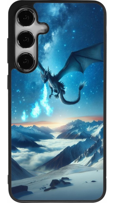 Coque Samsung Galaxy S24+ - Silicone rigide noir Dragon nocturne montagne