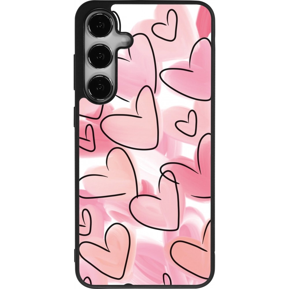 Coque Samsung Galaxy S24+ - Silicone rigide noir Easter 2023 pink hearts