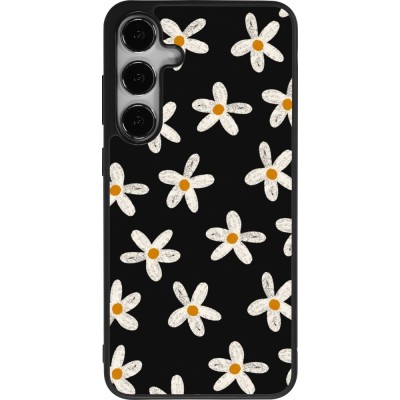 Coque Samsung Galaxy S24+ - Silicone rigide noir Easter 2024 white on black flower