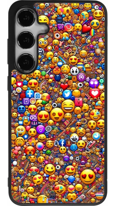 Coque Samsung Galaxy S24+ - Silicone rigide noir Emoji mixed