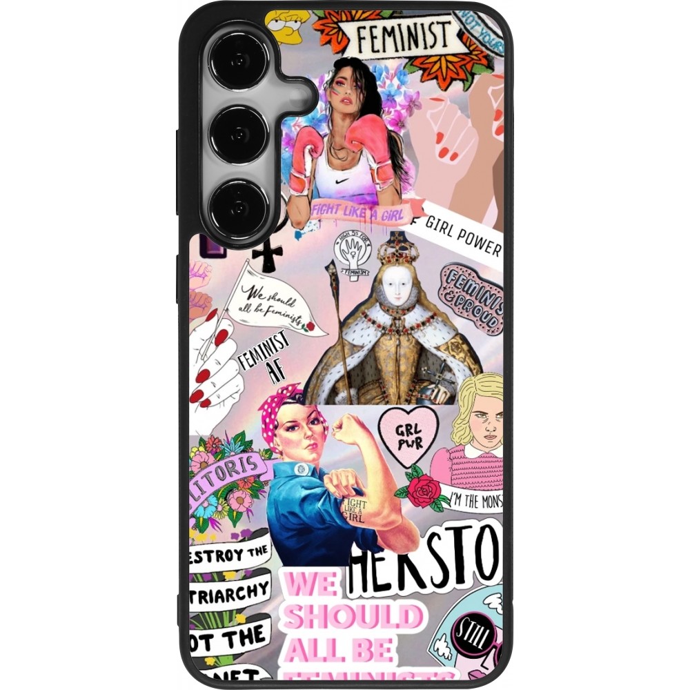 Coque Samsung Galaxy S24+ - Silicone rigide noir Girl Power Collage