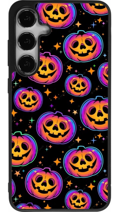 Coque Samsung Galaxy S24+ - Silicone rigide noir Halloween 2024 rainbow pumpkins