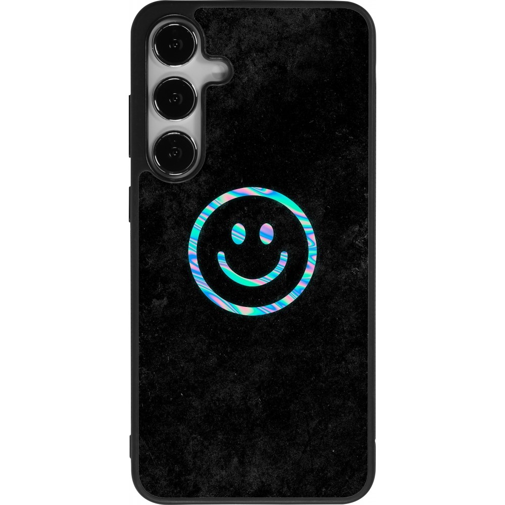 Coque Samsung Galaxy S24+ - Silicone rigide noir Happy smiely irisé