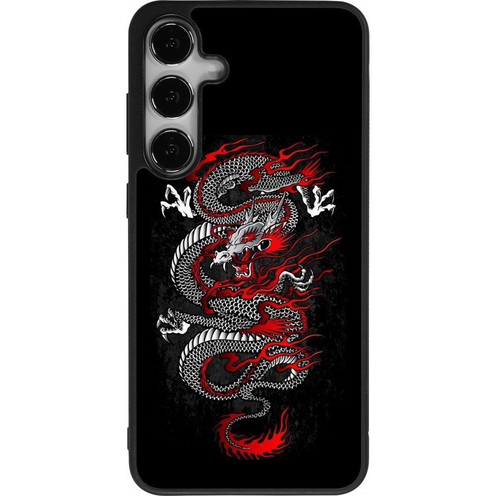 Coque Samsung Galaxy S24+ - Silicone rigide noir Japanese style Dragon Tattoo Red Black