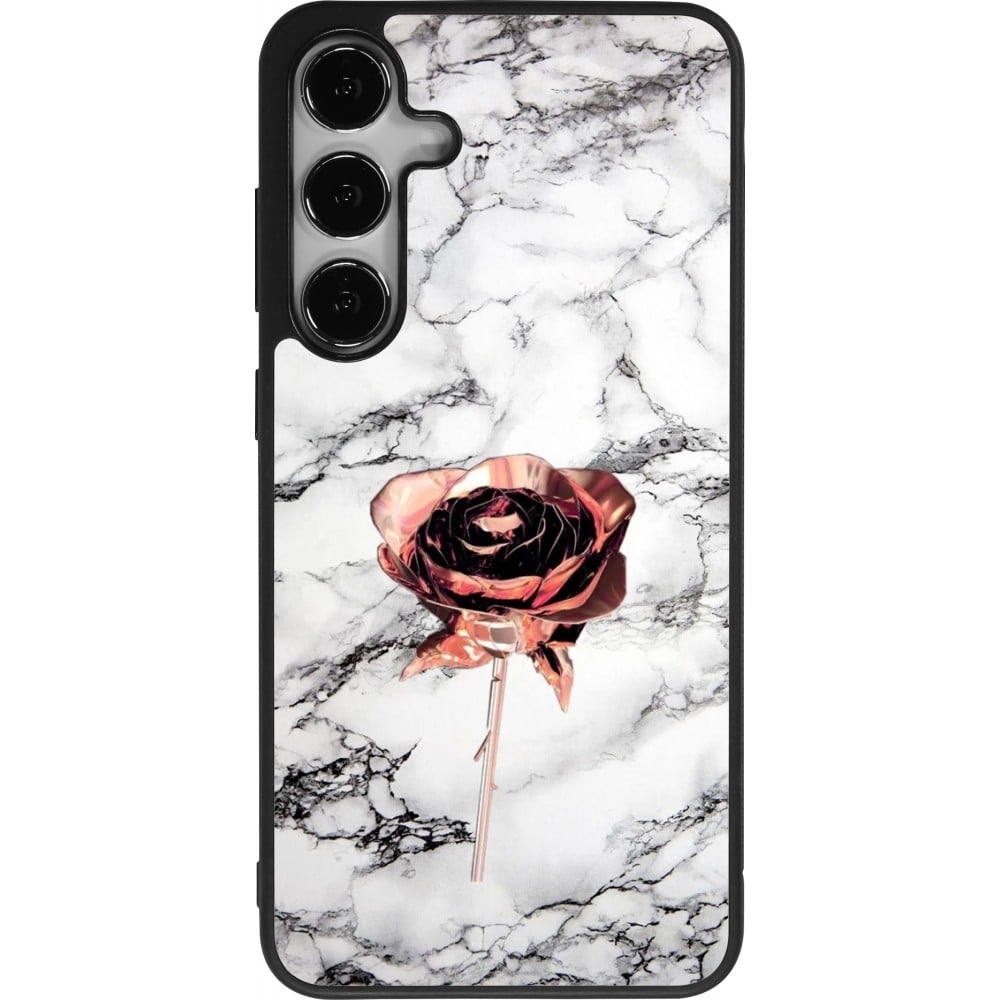 Coque Samsung Galaxy S24+ - Silicone rigide noir Marble Rose Gold