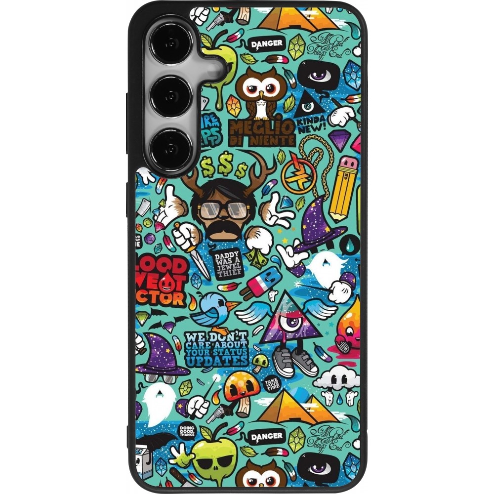 Coque Samsung Galaxy S24+ - Silicone rigide noir Mixed Cartoons Turquoise