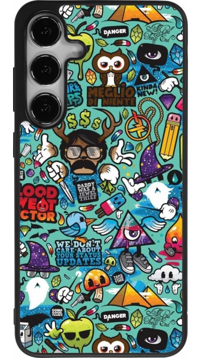 Coque Samsung Galaxy S24+ - Silicone rigide noir Mixed Cartoons Turquoise