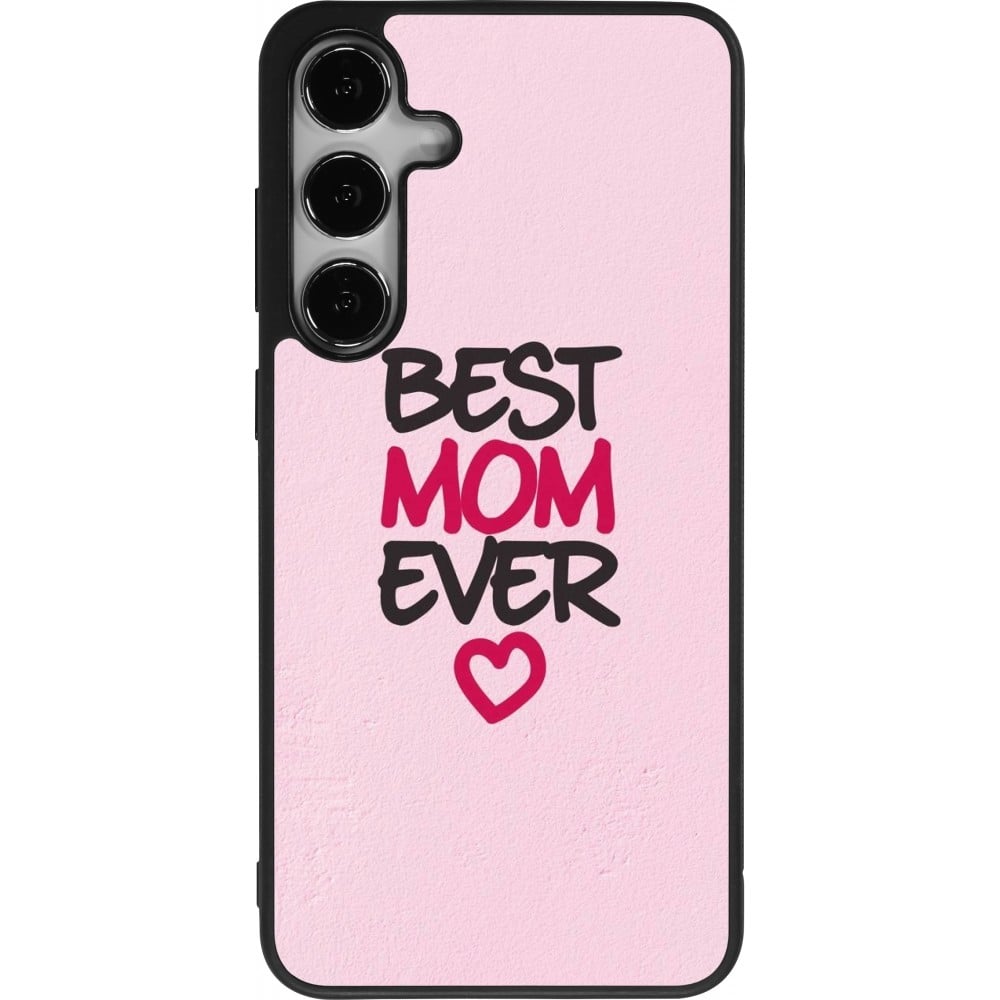 Coque Samsung Galaxy S24+ - Silicone rigide noir Mom 2023 best Mom ever pink