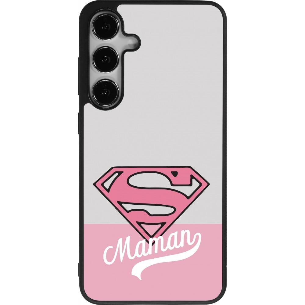 Coque Samsung Galaxy S24+ - Silicone rigide noir Mom 2024 Super hero maman